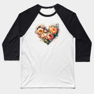 Floral Garden Botanical Print with wild flowers Heart Valentines Baseball T-Shirt